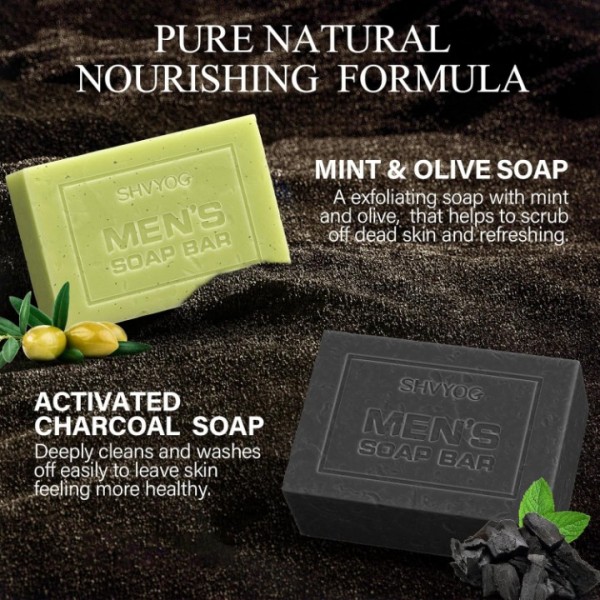 SHVYOG Mens Soap,4 Pack Mens Bar Soap, Deep Cleansing, Moisturizing Bar Soap, Sandalwood Amber, Mint, Charcoal, Turmeric - 150G*4