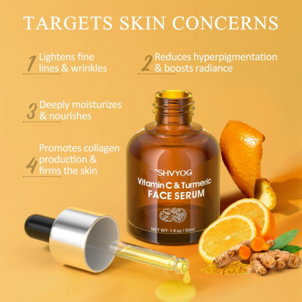 SHVYOG Vitamin C Face Serum with Turmeric for Uneven Skin Tone,Hydrating and Improving Dull Skin 1 Fl Oz