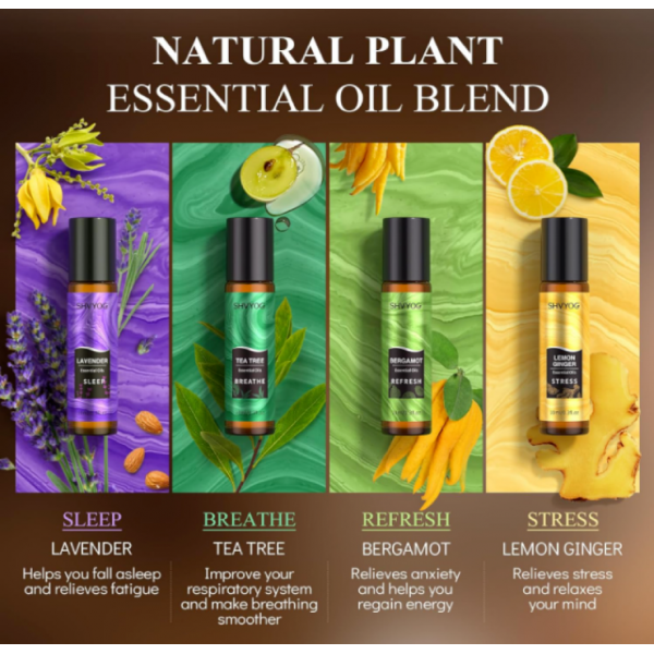 SHVYOG Essential Oil Roll On Blend Gift Set 8x10ml, Natural Aromatherapy Oils,Help Sleep Calm, Stress Relief, Self Care Set