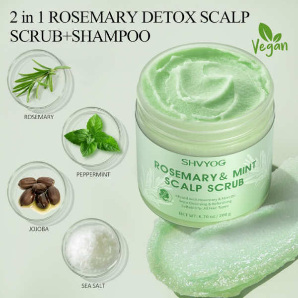 SHVYOG Scalp Scrub, Rosemary Scalp Exfoliator,Hair Treatment Nourishing Detox Hair Care with Scalp Massager, 6.76 oz