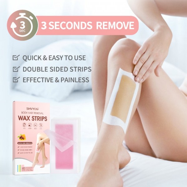 SHVYOG Wax Hair Removal for Women, Body Hair Removal Wax Kit，40 Count Large Size Waxing Strips with 6 Finished Wipes