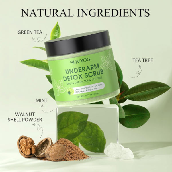 SHVYOG Underarm Detox Scrub, Green Tea Armpit Detox Scrub with Mint and Tea Tree for Exfoliating and Smoothing 8.11 Oz