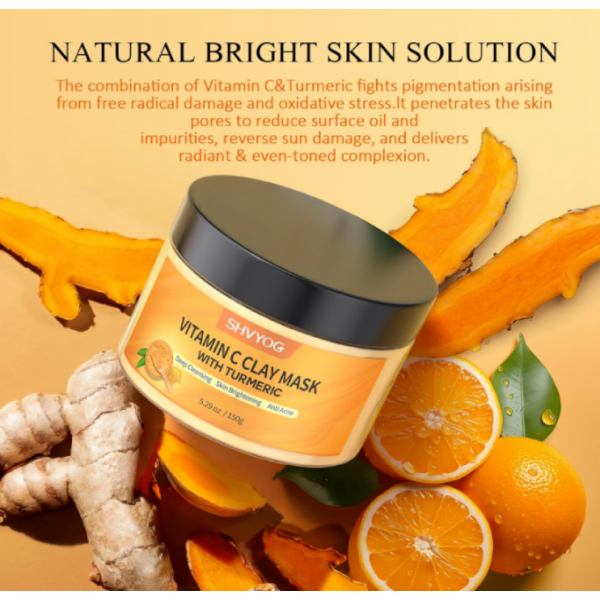 SHVYOG Vitamin C Face Mask with Kaolin Clay and Turmeric , Skincare Facial Mask for Controlling Oil and Refining Pores 5.29 Oz