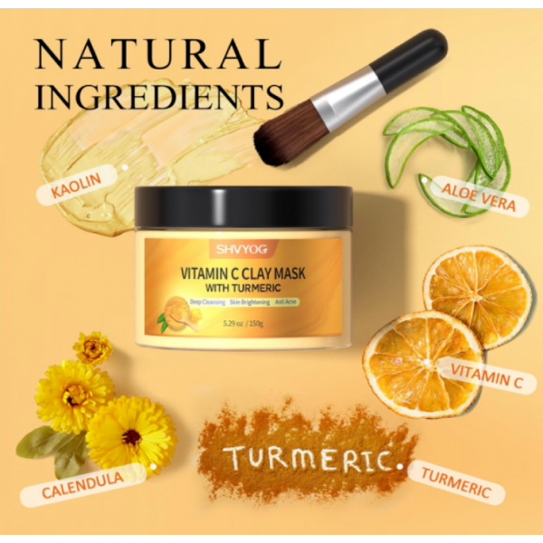 SHVYOG Vitamin C Face Mask with Kaolin Clay and Turmeric , Skincare Facial Mask for Controlling Oil and Refining Pores 5.29 Oz