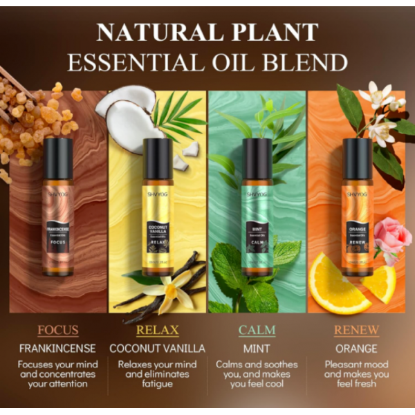 SHVYOG Essential Oil Roll On Blend Gift Set 8x10ml, Natural Aromatherapy Oils,Help Sleep Calm, Stress Relief, Self Care Set