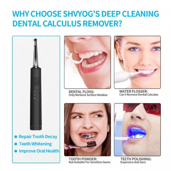 Electric Dental Calculus Remover with LED, High-Frequency Vibration Tooth Tartar Scraper for Teeth Calculus/Tartar/Dental Plaque/Smoke Stain Remover, Professional Teeth Polishing Cleaning Tools