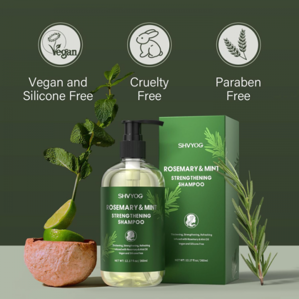 SHVYOG Rosemary Oil Shampoo with Mint and Tea Tree for Hair Loss, Hair Growth Shampoo for Thinning Hair 12.17 Fl Oz