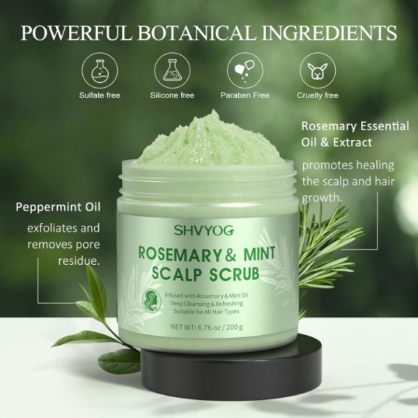 SHVYOG Scalp Scrub, Rosemary Scalp Exfoliator,Hair Treatment Nourishing Detox Hair Care with Scalp Massager, 6.76 oz